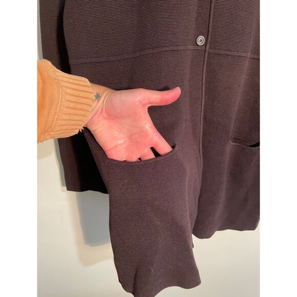 Eileen Fisher Chocolate Brown Silk and Cotton Cardigan Size Petite Large - Picture 5 of 10